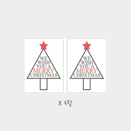 스티커 - 투명 레드별 트리 크리스마스 5장 세트