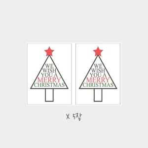 스티커 - 투명 레드별 트리 크리스마스 5장 세트